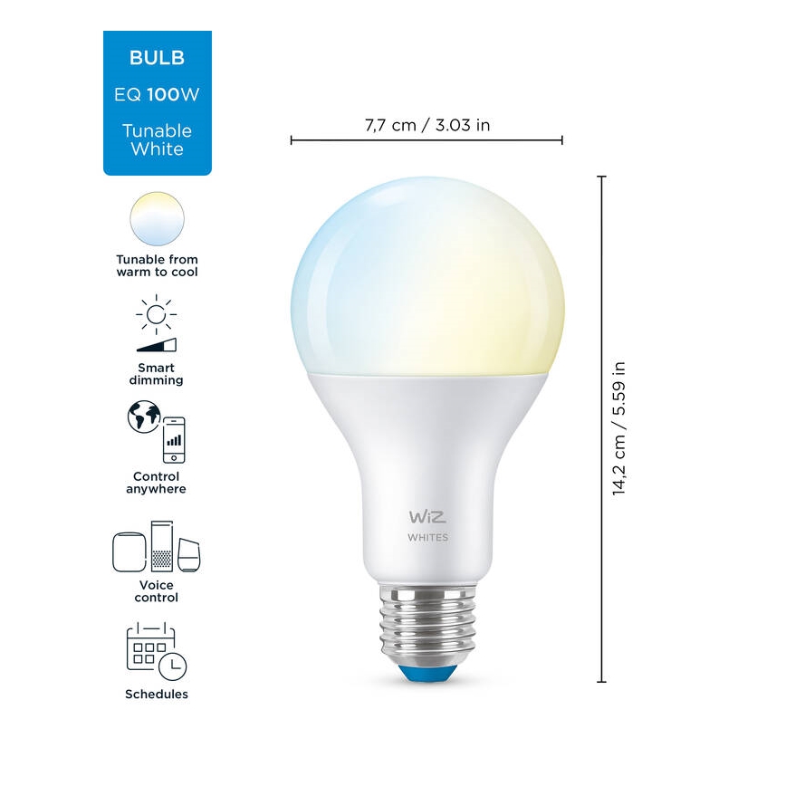 LED Stmievateľná žiarovka A67 E27/13W/230V 2700-6500K CRI 90 Wi-Fi - WiZ