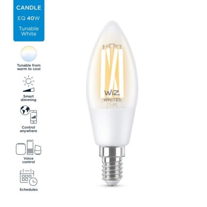 LED Stmievateľná žiarovka FILAMENT C35 E14/4,9W/230V 2700-6500K CRI 90 Wi-Fi - WiZ