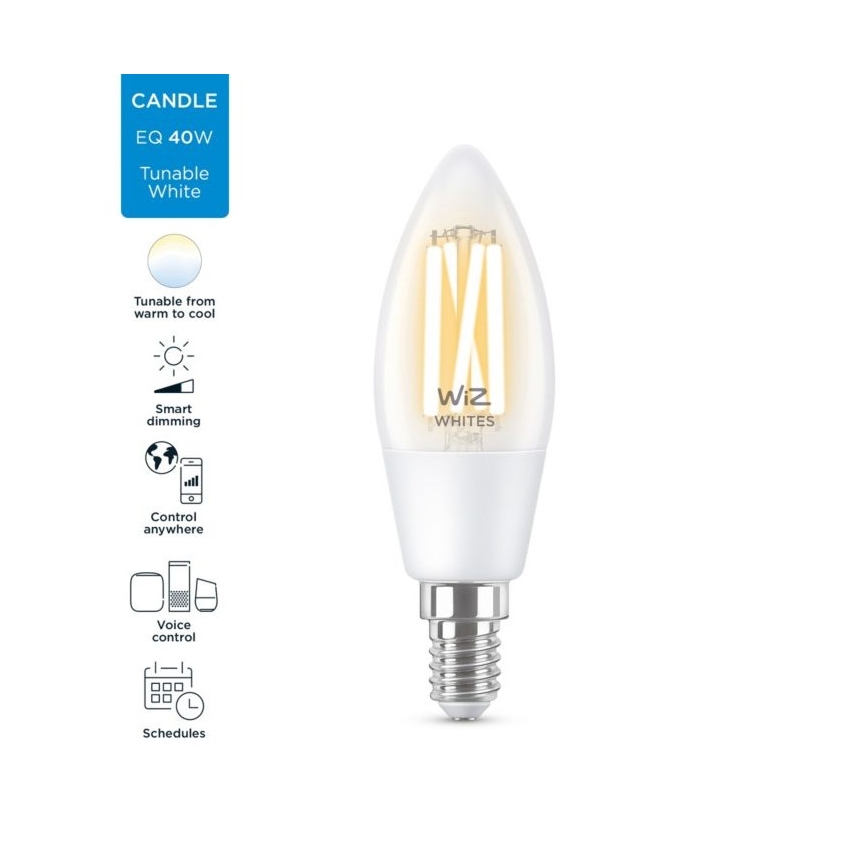 LED Stmievateľná žiarovka FILAMENT C35 E14/4,9W/230V 2700-6500K CRI 90 Wi-Fi - WiZ