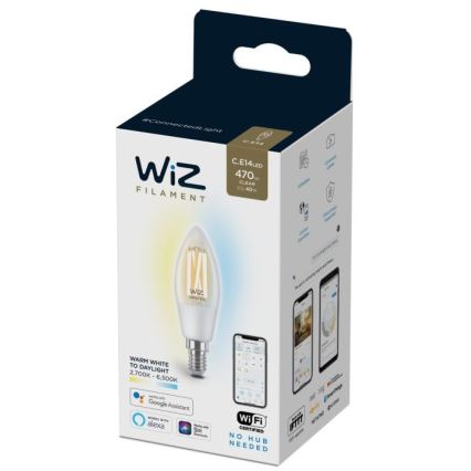 LED Stmievateľná žiarovka FILAMENT C35 E14/4,9W/230V 2700-6500K CRI 90 Wi-Fi - WiZ