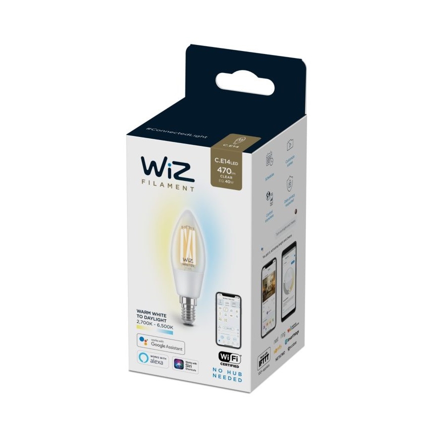 LED Stmievateľná žiarovka FILAMENT C35 E14/4,9W/230V 2700-6500K CRI 90 Wi-Fi - WiZ