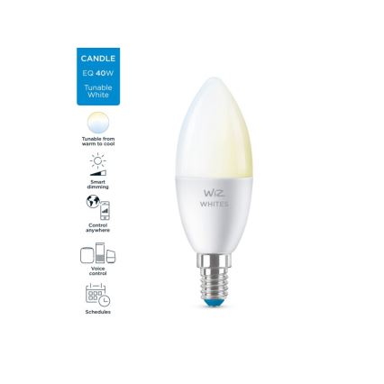 LED Stmievateľná žiarovka C37 E14/4,9W/230V 2700-6500K CRI 90 Wi-Fi - WiZ