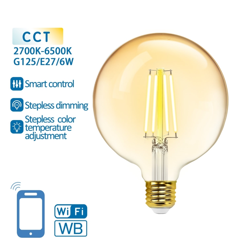 LED Stmievateľná žiarovka FILAMENT G125 E27/6W/230V 2700-6500K Wi-Fi - Aigostar