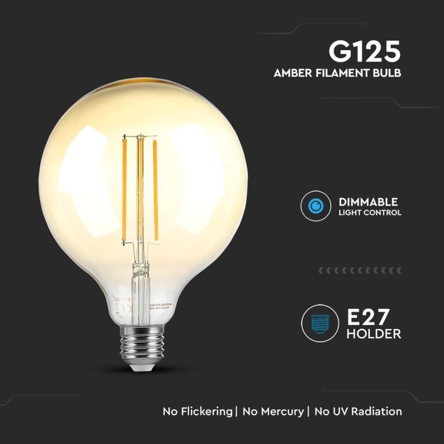 LED Stmievateľná žiarovka FILAMENT G125 E27/8W/230V 2200K