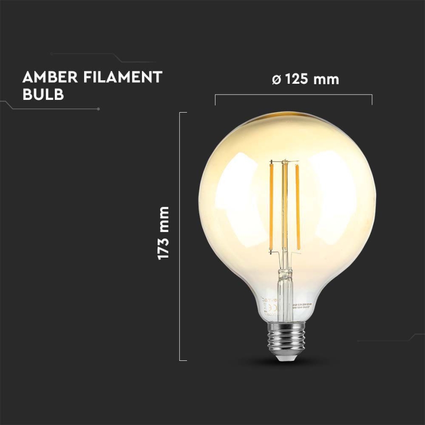 LED Stmievateľná žiarovka FILAMENT G125 E27/8W/230V 2200K