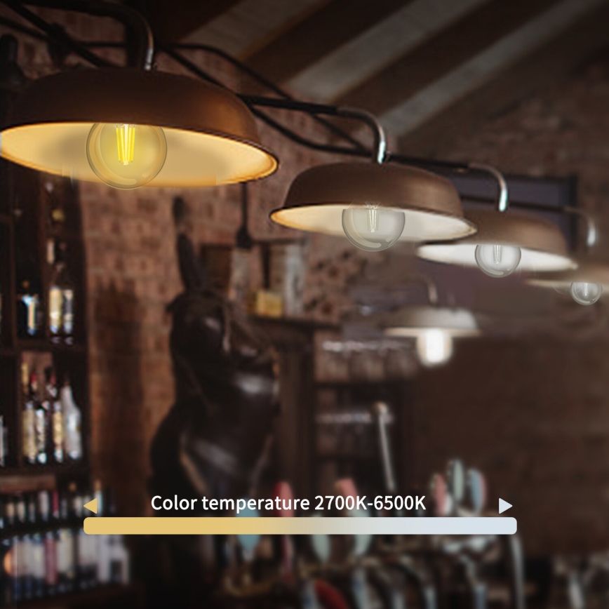 LED Stmievateľná žiarovka FILAMENT G45 E14/4,5W/230V 2700-6500K Wi-Fi - Aigostar