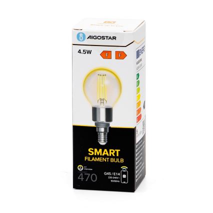 LED Stmievateľná žiarovka FILAMENT G45 E14/4,5W/230V 2700-6500K Wi-Fi - Aigostar
