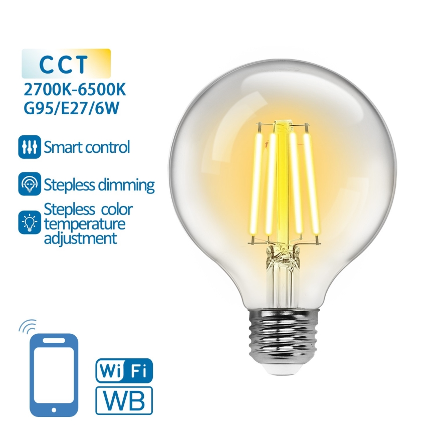 LED Stmievateľná žiarovka FILAMENT G95 E27/6W/230V 2700-6500K Wi-Fi - Aigostar