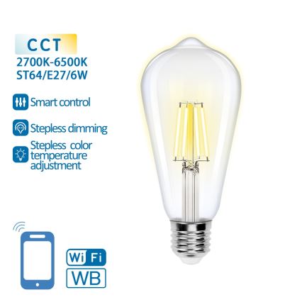 LED Stmievateľná žiarovka FILAMENT ST64 E27/6W/230V 2700-6500K Wi-Fi - Aigostar