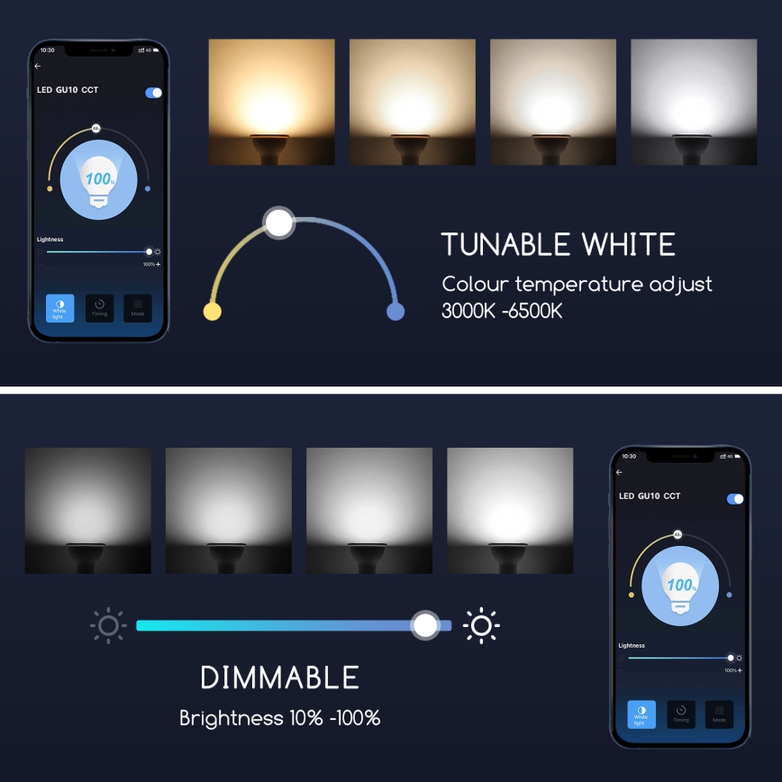 LED Stmievateľná žiarovka GU10/5W/230V 3000-6500K Wi-Fi - Aigostar