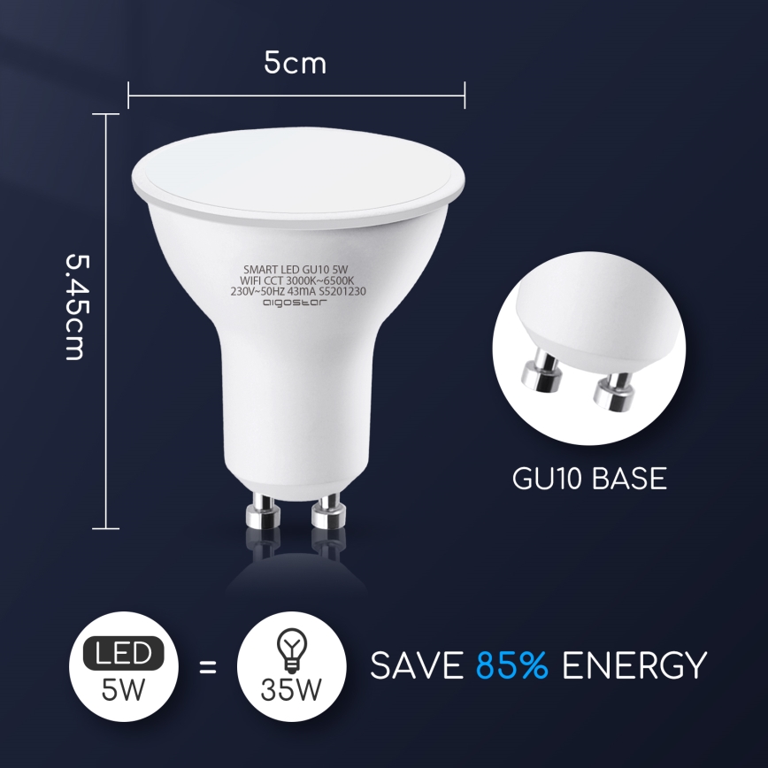 LED Stmievateľná žiarovka GU10/5W/230V 3000-6500K Wi-Fi - Aigostar