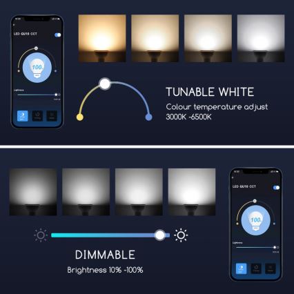 LED Stmievateľná žiarovka GU10/7W/230V 3000-6500K Wi-Fi - Aigostar
