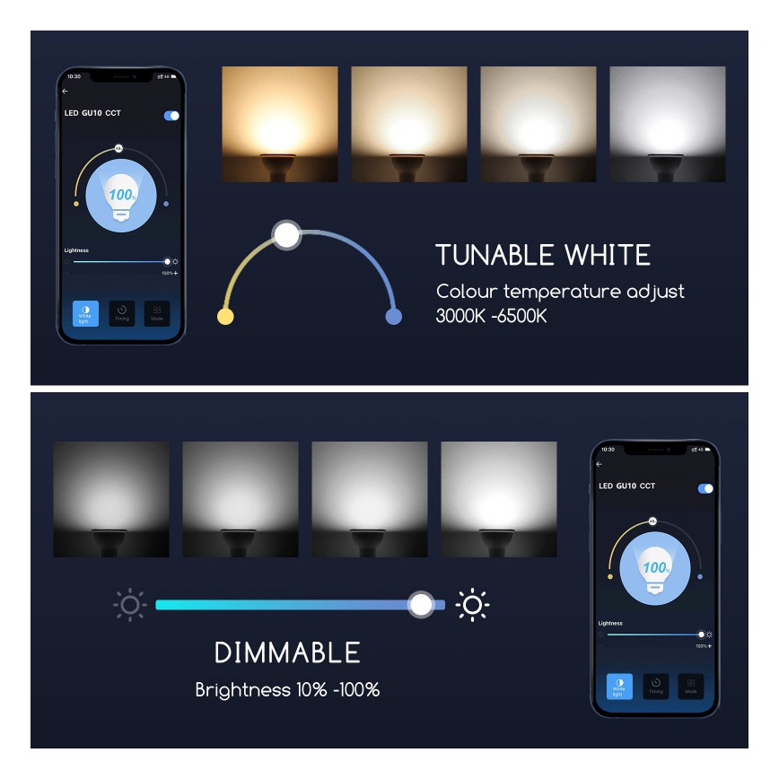 LED Stmievateľná žiarovka GU10/7W/230V 3000-6500K Wi-Fi - Aigostar