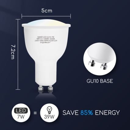 LED Stmievateľná žiarovka GU10/7W/230V 3000-6500K Wi-Fi - Aigostar