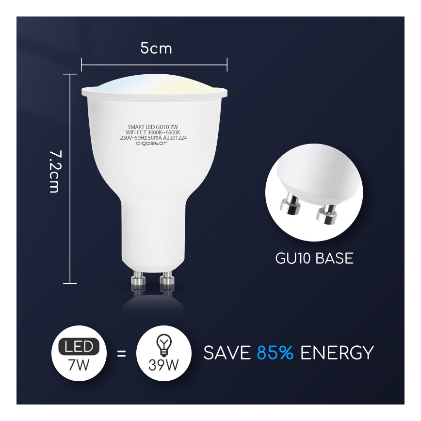 LED Stmievateľná žiarovka GU10/7W/230V 3000-6500K Wi-Fi - Aigostar