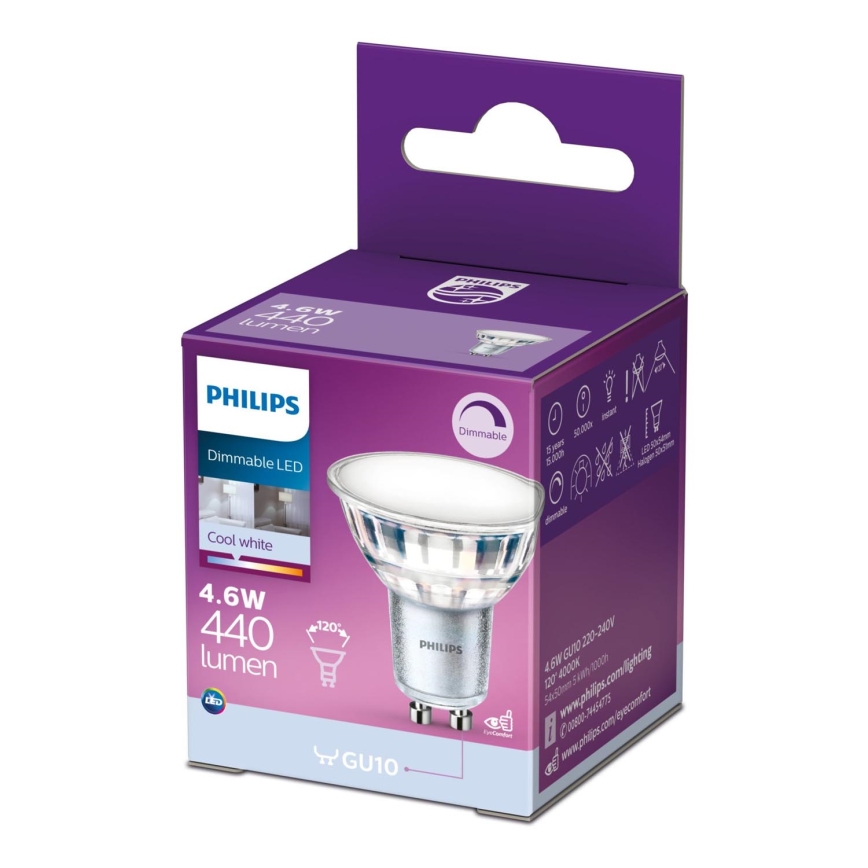 LED Stmievateľná žiarovka Philips GU10/4,6W/230V 4000K