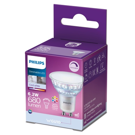 LED Stmievateľná žiarovka Philips GU10/6,2W/230V 4000K CRI 90