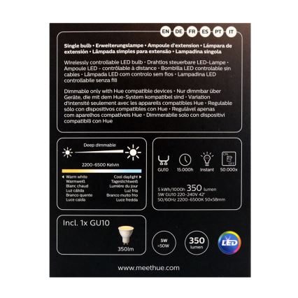 LED Stmievateľná žiarovka Philips Hue WHITE AMBIANCE 1xGU10/4,3W/230V 2200-6500K