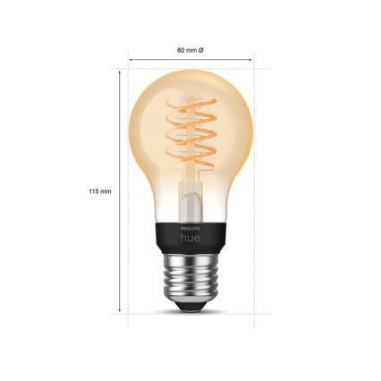 LED Stmievateľná žiarovka Philips Hue WHITE FILAMENT A60 E27/7W/230V 2100K