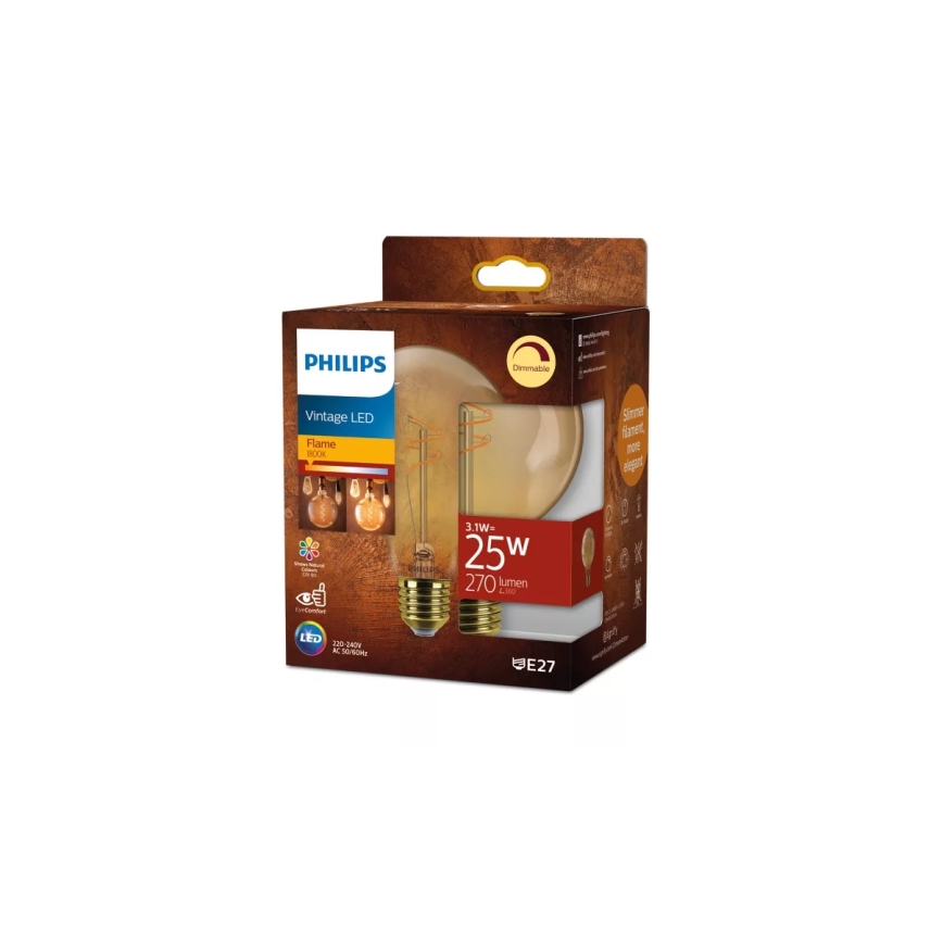 LED stmievateľná žiarovka Philips VINTAGE G95 E27 3,1W/230V 1800K