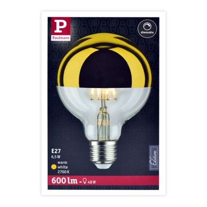 LED Stmievateľná žiarovka so zrkadlovým vrchlíkom GLOBE G95 E27/6,5W/230V 2700K zlatá - Paulmann 28675