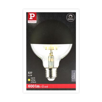 LED Stmievateľná žiarovka so zrkadlovým vrchlíkom GLOBE G95 E27/6,5W/230V 2700K čierna - Paulmann 28676