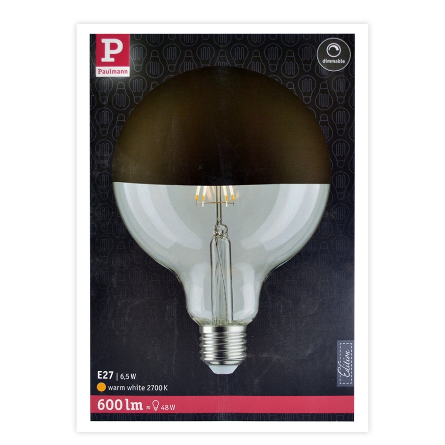 LED Stmievateľná žiarovka so zrkadlovým vrchlíkom G125 E27/6,5W/230V 2700K - Paulmann 28679