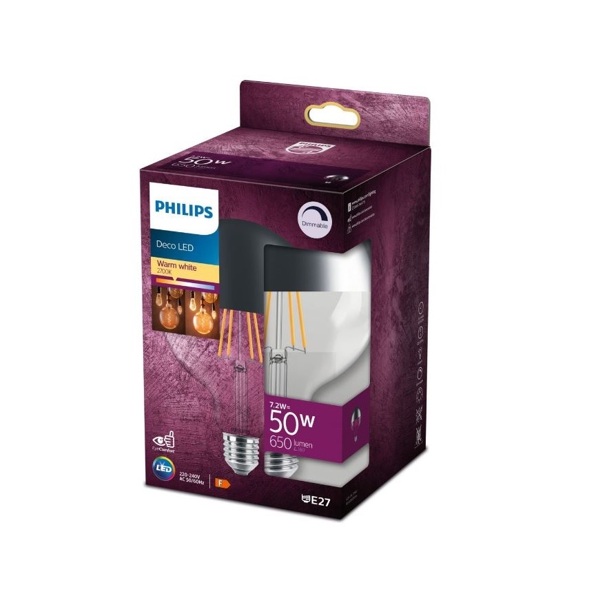 LED Stmievateľná žiarovka so zrkadlovým vrchlíkom DECO Philips G125 E27/7,2W/230V 2700K