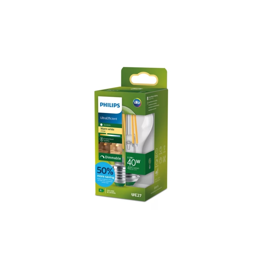 LED stmievateľná žiarovka ULTRAEFFICIENT VINTAGE Philips A60 E27/2,3W/230V 2700K