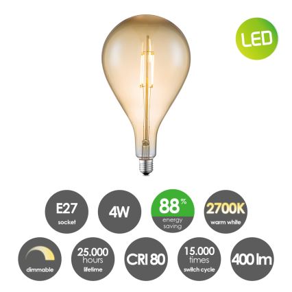 LED Stmievateľná žiarovka VINTAGE EDISON E27/4W/230V 2700K