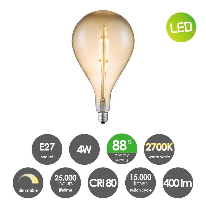 LED Stmievateľná žiarovka VINTAGE EDISON E27/4W/230V 2700K