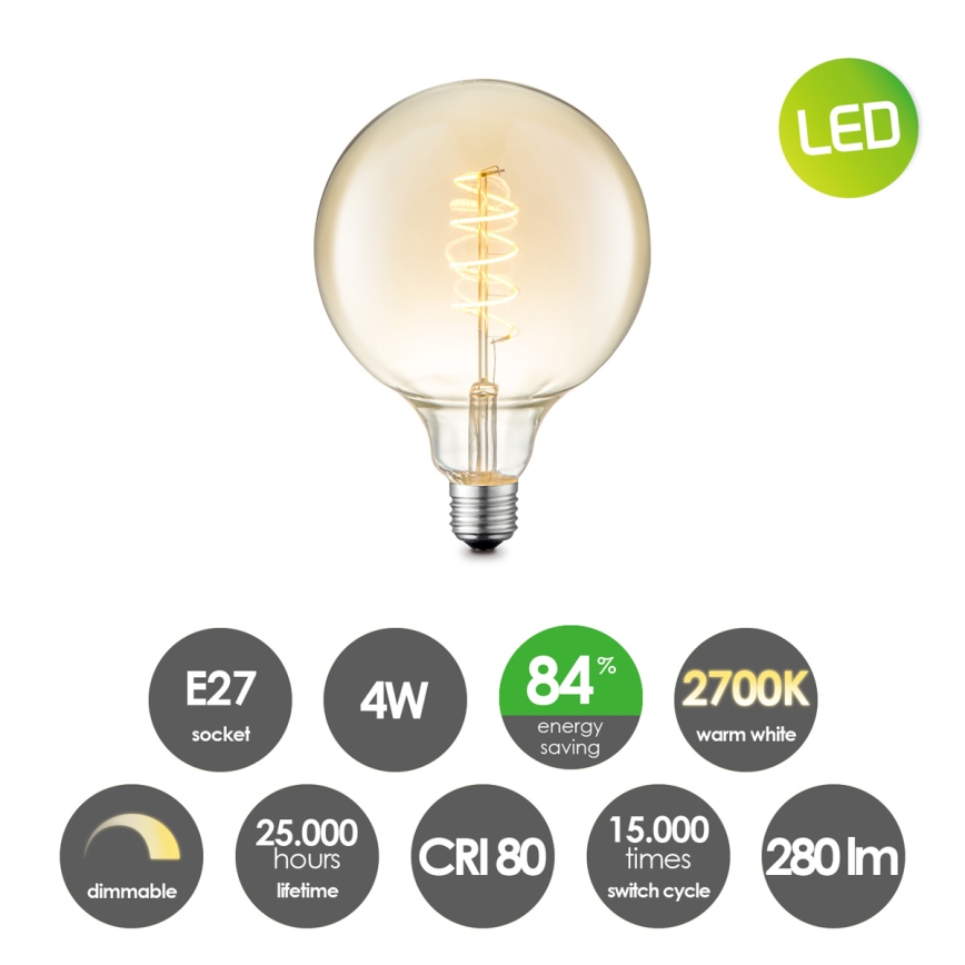 LED Stmievateľná žiarovka VINTAGE EDISON G125 E27/4W/230V 2700K