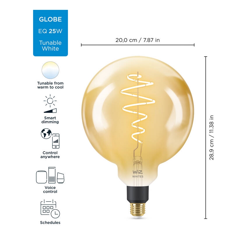 LED Stmievateľná žiarovka VINTAGE FILAMENT G200 E27/6W/230V 2000-5000K CRI 90 Wi-Fi - WiZ
