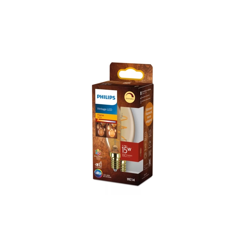 LED Stmievateľná žiarovka VINTAGE Philips B35 E14/2,7W/230V 1800K CRI 90