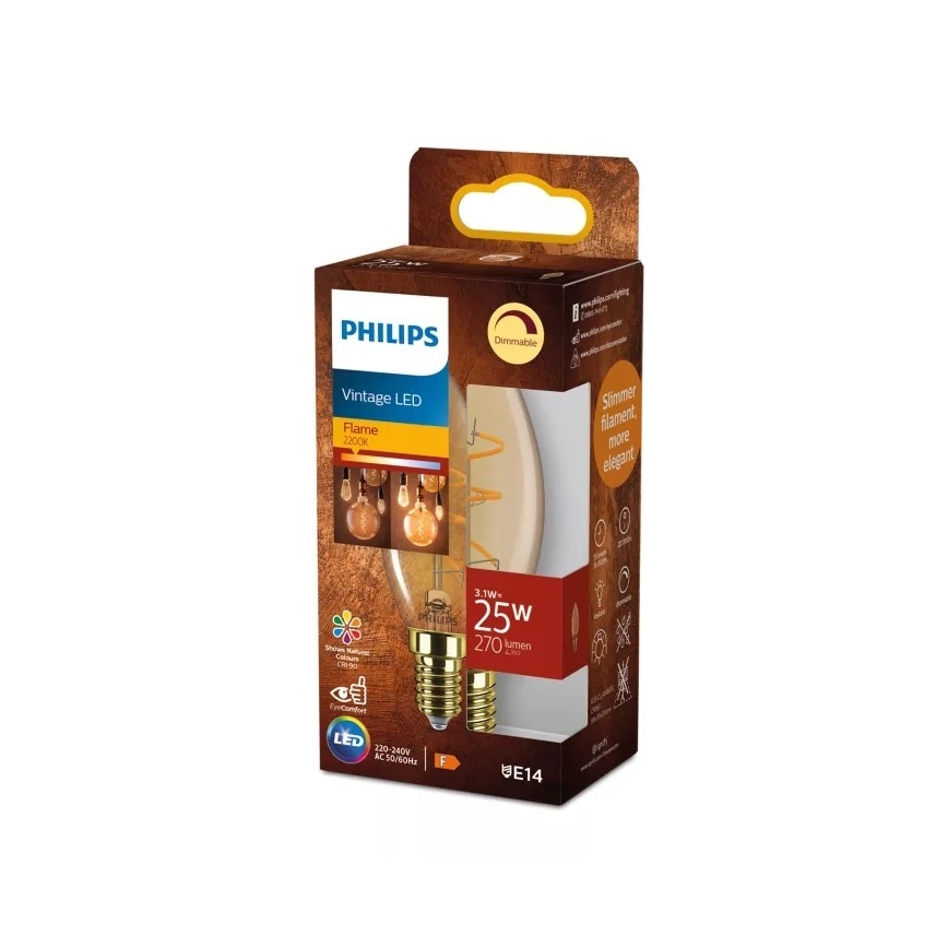 LED stmievateľná žiarovka VINTAGE Philips B35 E14/3,1W/230V 2200K CRI 90