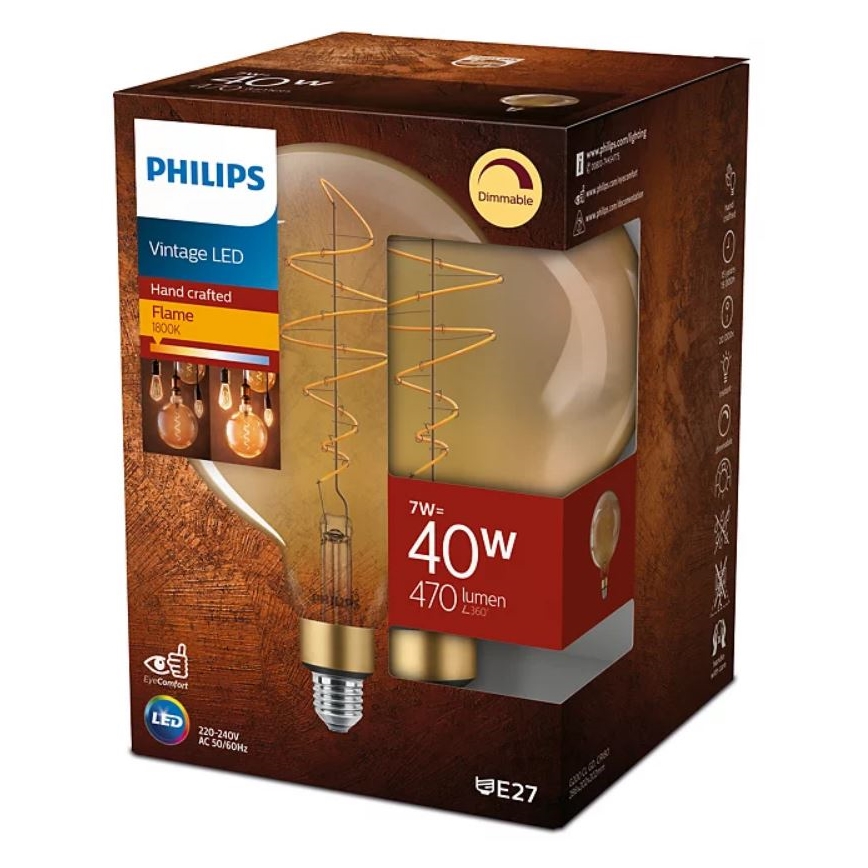 LED Stmievateľná žiarovka VINTAGE Philips G200 E27/7W/230V 2000K