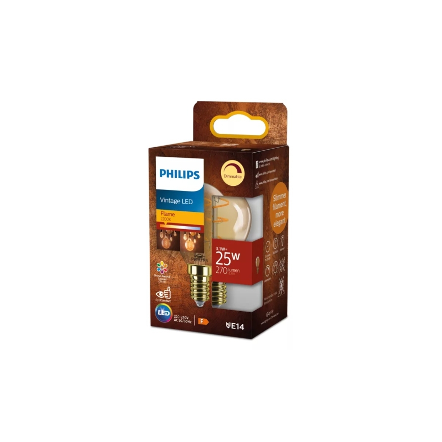 LED stmievateľná žiarovka VINTAGE Philips P45 E14/3,1W/230V 2200K