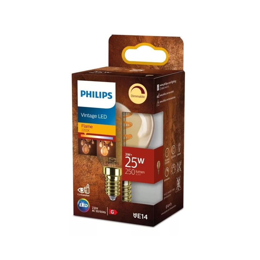 LED Stmievateľná žiarovka VINTAGE Philips P45 E14/3W/230V 2200K