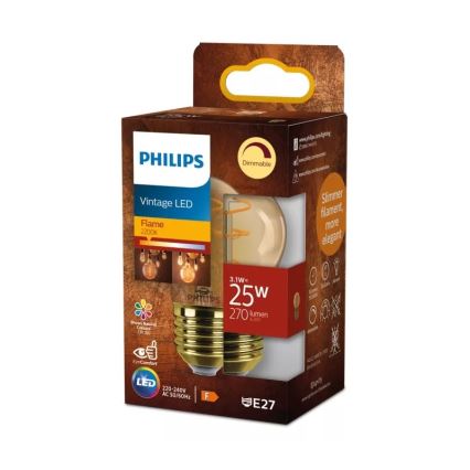 LED stmievateľná žiarovka VINTAGE Philips P45 E27/3,1W/230V 2200K CRI 90