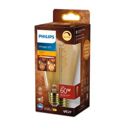 LED stmievateľná žiarovka VINTAGE Philips ST64 E27/7,3W/230V 2200K CRI 90