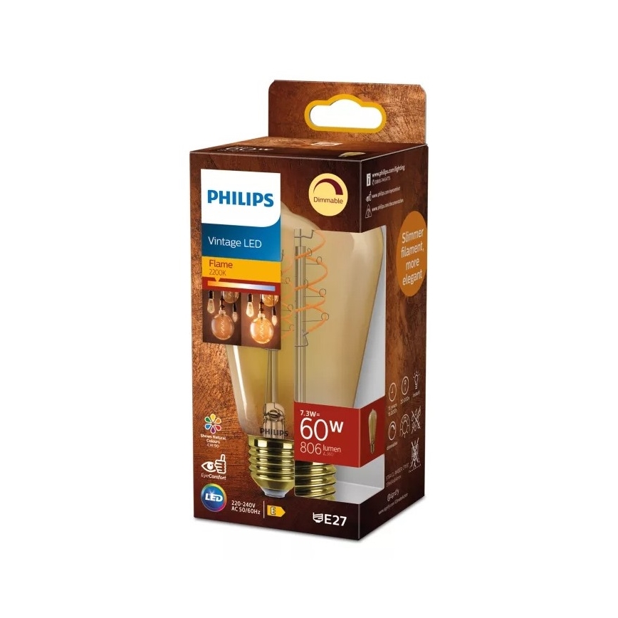 LED stmievateľná žiarovka VINTAGE Philips ST64 E27/7,3W/230V 2200K CRI 90
