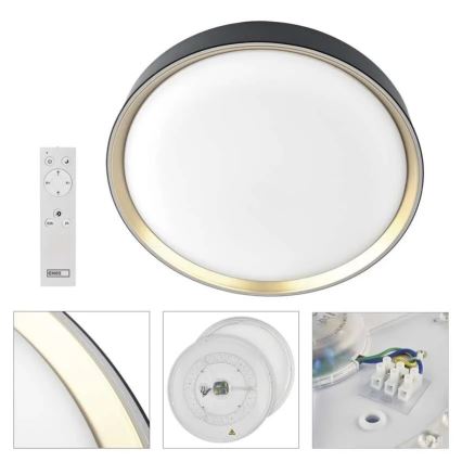 LED Stmievateľné stropné svietidlo ILVI LED/45W/230V 2700-6500K pr. 50 cm čierna/mosadz + diaľkové ovládanie