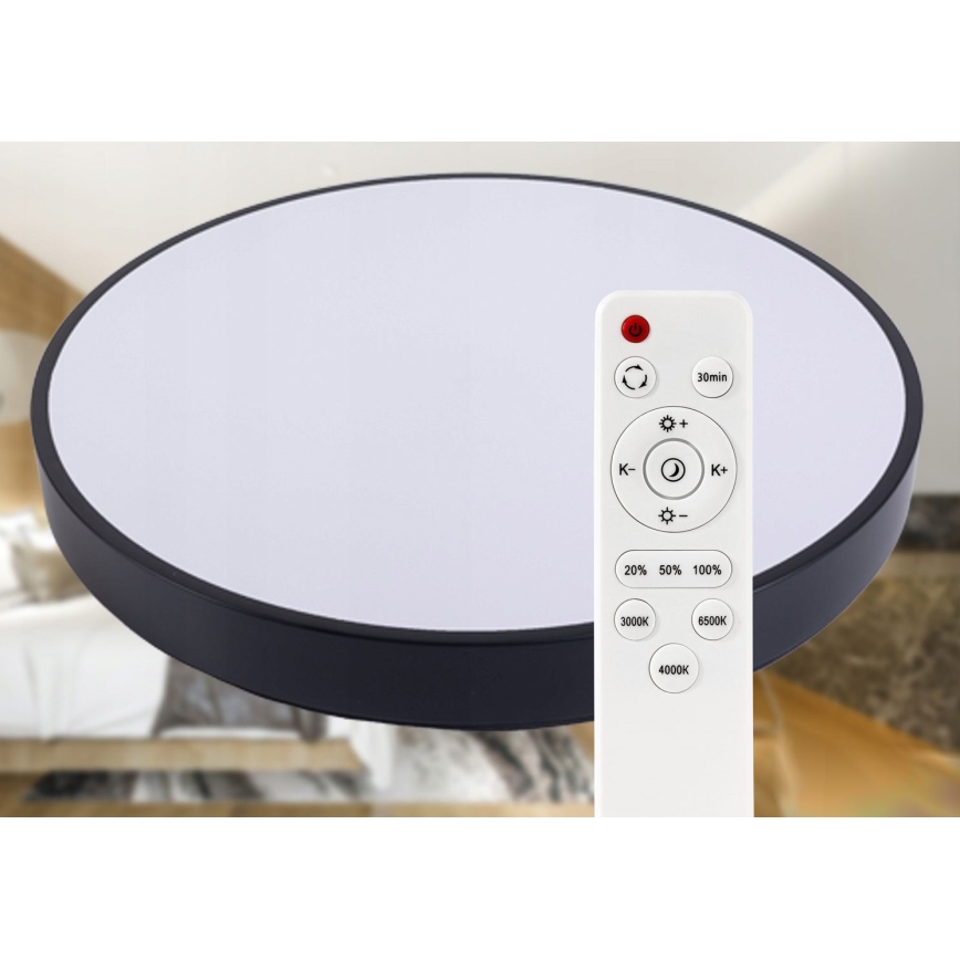 LED Stmievateľné stropné svietidlo LED/30W/230V 3000-6500K pr. 30 cm čierna + diaľkové ovládanie