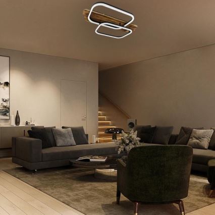 LED Stmievateľné stropné svietidlo LED/95W/230V 3000-6500K dub + diaľkové ovládanie
