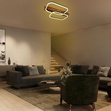 LED Stmievateľné stropné svietidlo LED/95W/230V 3000-6500K dub + diaľkové ovládanie