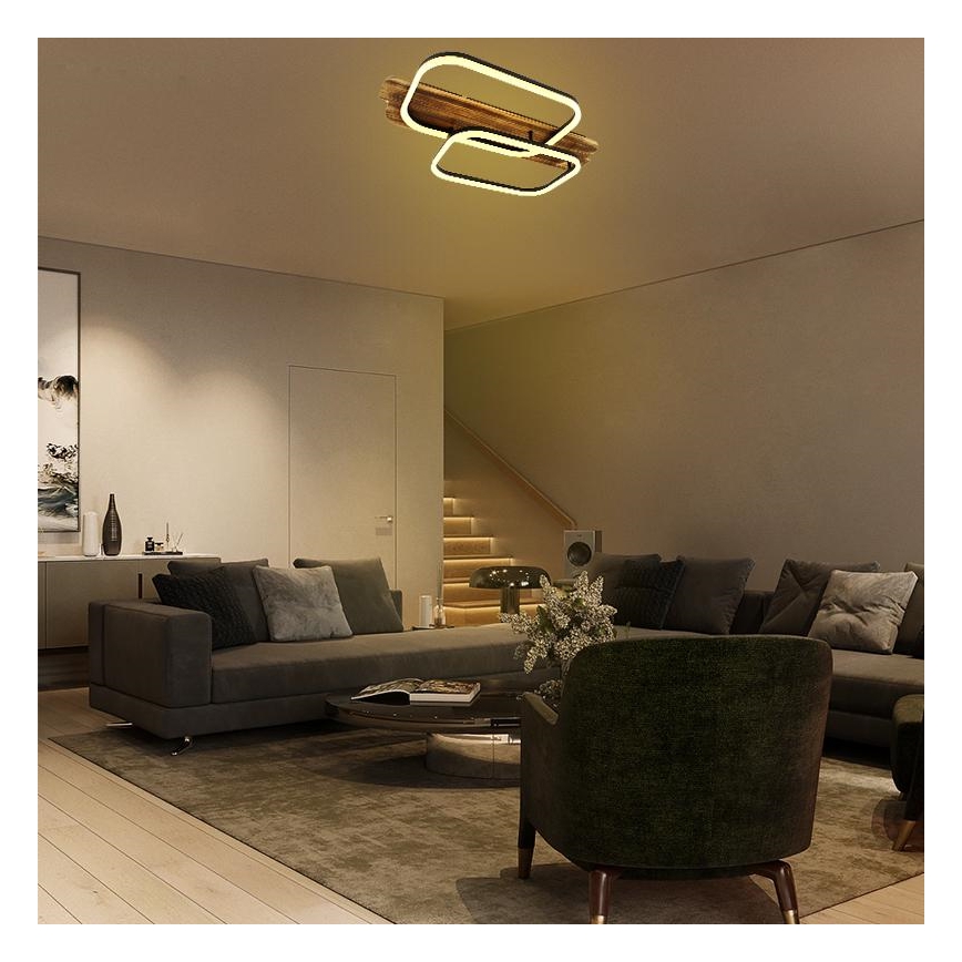 LED Stmievateľné stropné svietidlo LED/95W/230V 3000-6500K dub + diaľkové ovládanie