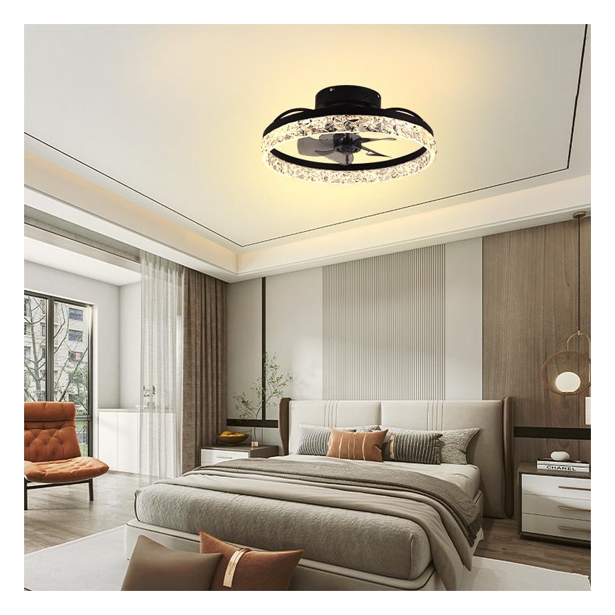 LED Stmievateľné stropné svietidlo s ventilátorom LED/35W/230V 3000-6500K čierna + diaľkové ovládanie