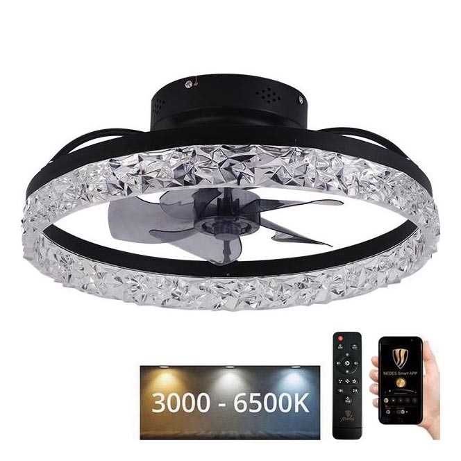 LED Stmievateľné stropné svietidlo s ventilátorom LED/35W/230V 3000-6500K čierna + diaľkové ovládanie