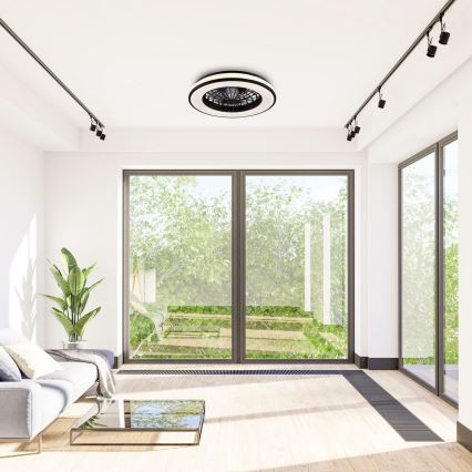 LED Stmievateľné stropné svietidlo s ventilátorom LED/48W/230V 3000-6500K čierna + diaľkové ovládanie