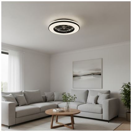 Stmievateľné LED stropné svietidlo s ventilátorom VENTELUX LED/48W/230V 3000/4000/6500K pr. 48,5 cm čierne + diaľkové ovládanie